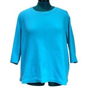 Blair Blouse T-Shirt Top 3/4 Sleeve Split Hem Crew Neck Turquoise Aqua Petite XL